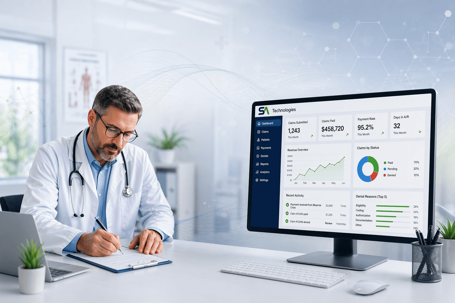 Doctor reviewing a billing dashboard